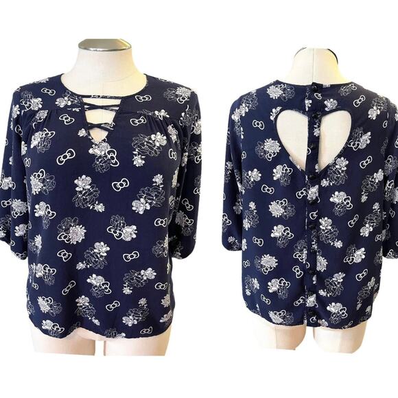 Torrid Hello Kitty Floral & Bow Heart Back Cutout Strappy Pullover Blouse Top 0X - Picture 1 of 3